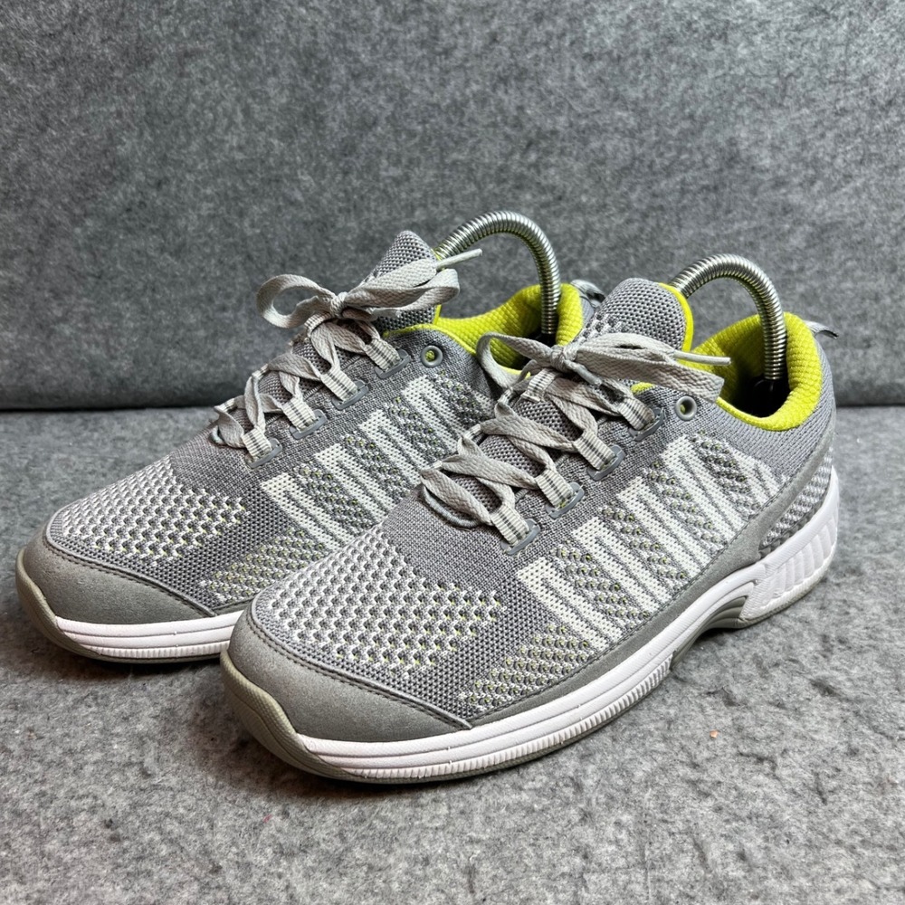 Orthofeet BioFit Womens Grey Lime Green Knit Walking Sneakers Shoes Size 8 Wide